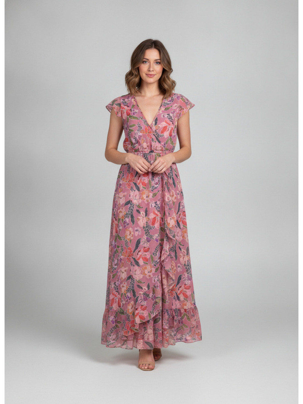 Anthropologie Band of Gypsies Pink Floral Maxi Dress XS